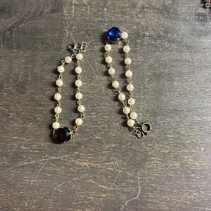 Faux‎ Pearl & Bezel Set Cushion Cut Crystal Bracelet (black or blue)